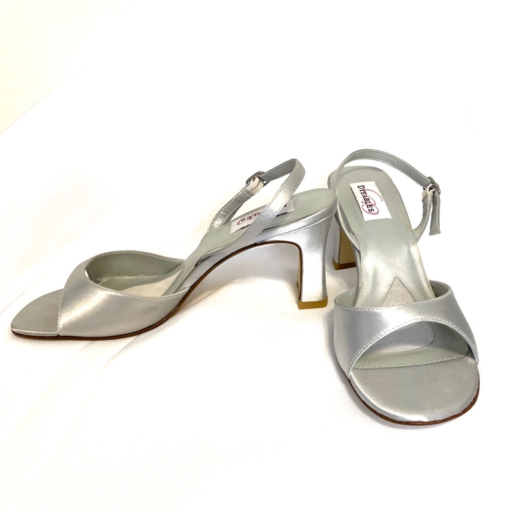 Sling back Wedding Dyeables Silver Satin Sandals